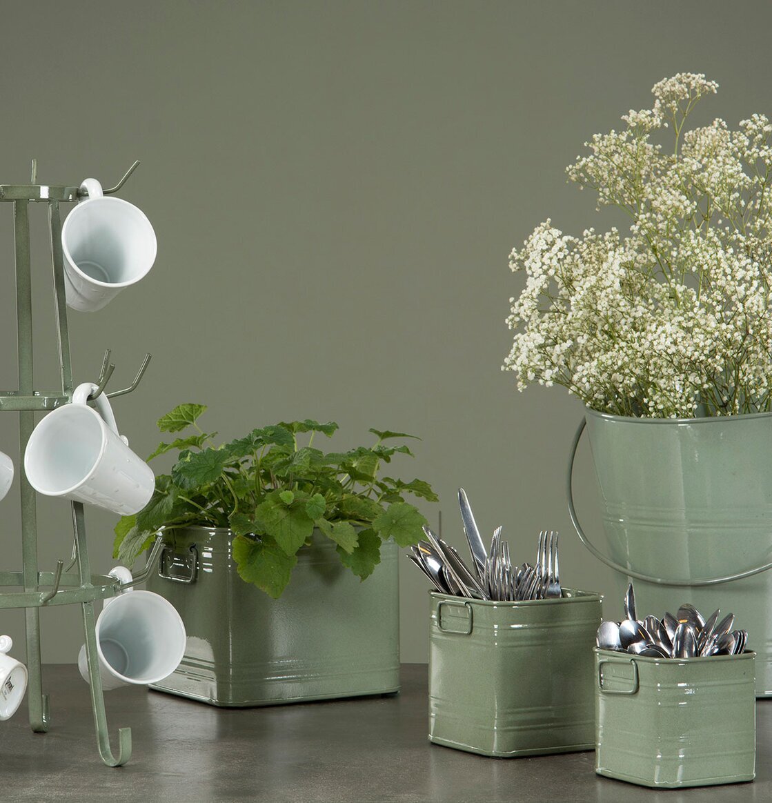 Kruka Kvadrat Emalj Grön Set/2 från A Lot Decoration