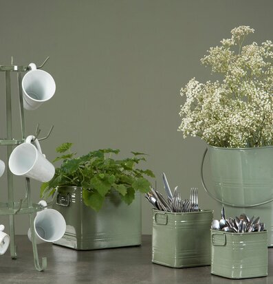 Kruka Kvadrat Emalj Grön Set/2 från A Lot Decoration