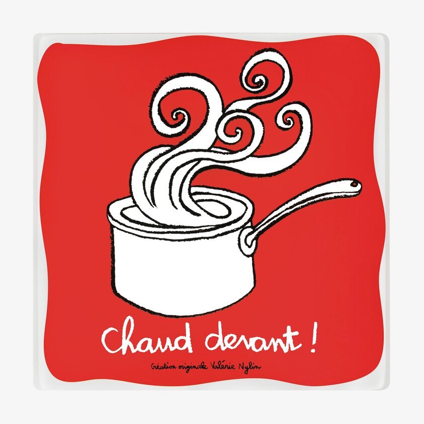 Grytunderlägg Röd från Derriére la porte med kastrullmotiv