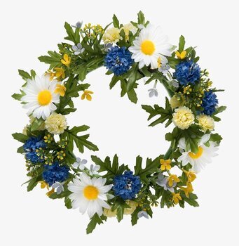 Blomsterkrans Vit/Blå 27 Cm från Mr Plant mot vit bakgrund