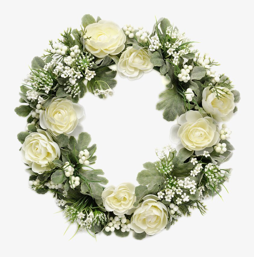 Blomsterkrans Vit 27 Cm från Mr Plant med vita rosor