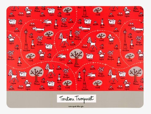 Underlägg hundskål röd från Derriére la porte med mönster