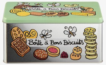 Bild av stilfull plåtburk med kakmotiv och fjärilar