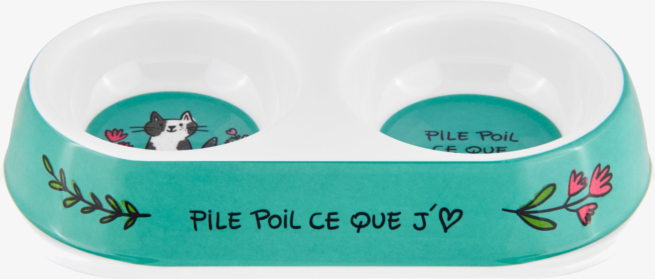 Matskål Katt från Derriére la porte med två fack, turkos