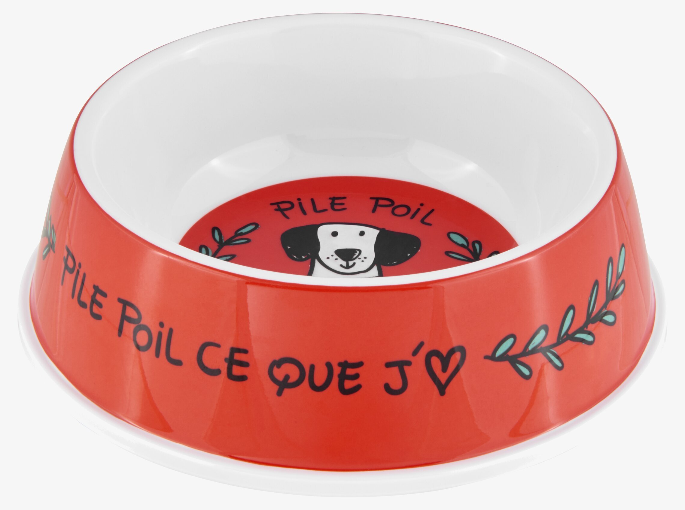 Matskål Hund från Derriére la porte, röd keramik med design