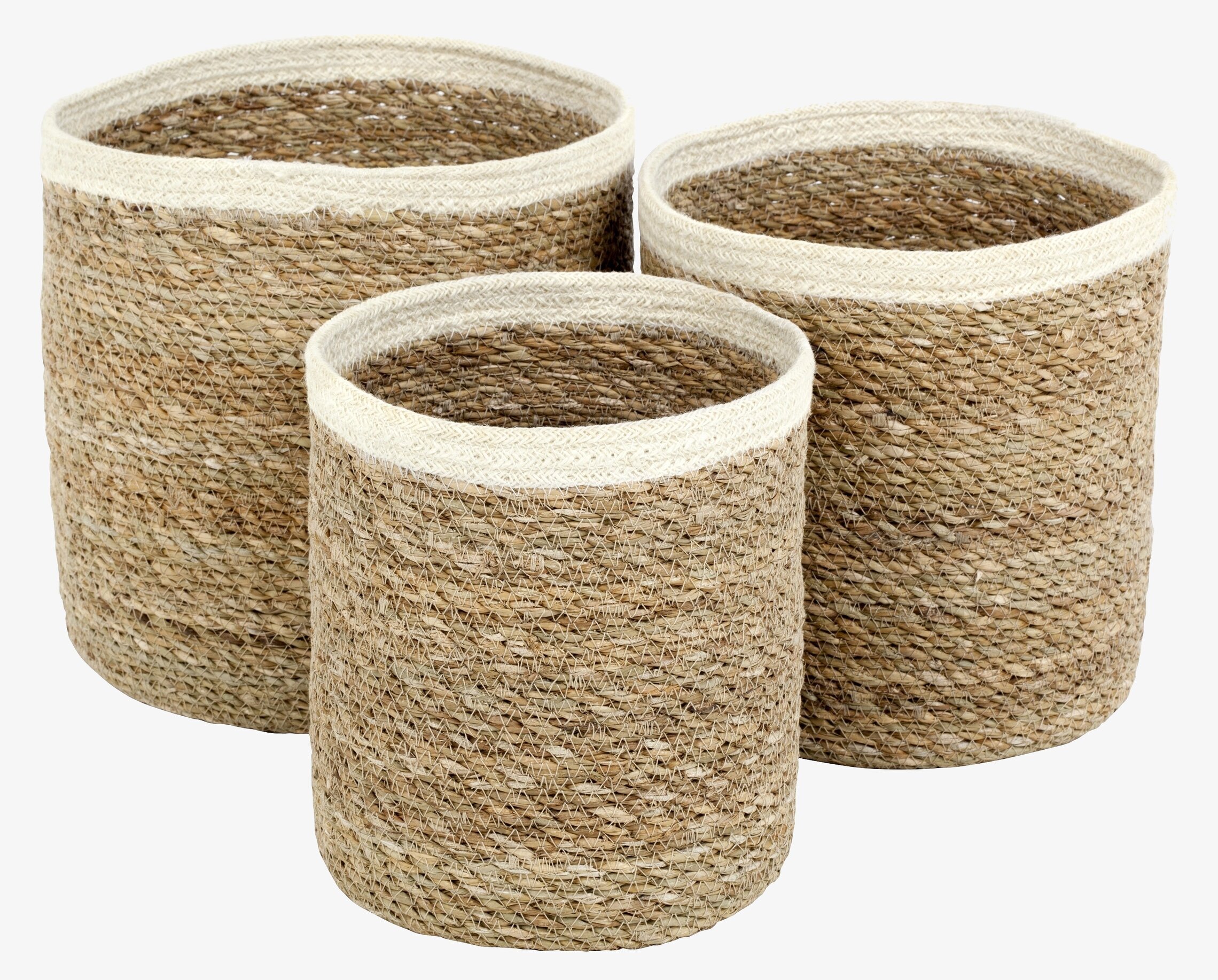 Korg Emil Cylinder Vit Set/3 från Dixie i naturligt sjögräs