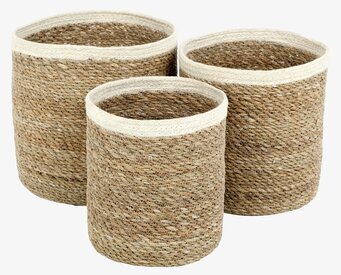 Korg Emil Cylinder Vit Set/3 från Dixie i naturligt sjögräs