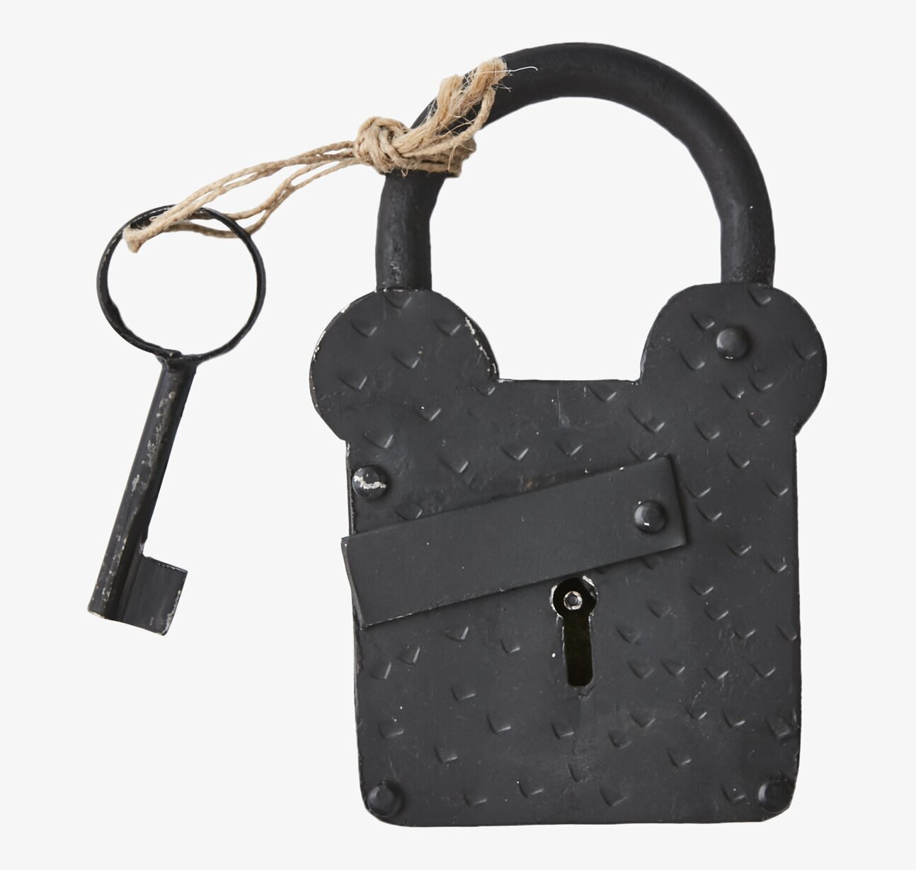 Loke Hänglås Svart från Affari med nyckel och natursnöre