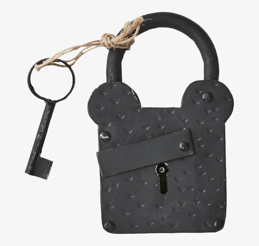 Loke Hänglås Svart från Affari med nyckel och natursnöre