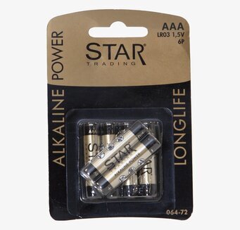 BATTERI AAA 1,5V POWER ALKALINE från Star Trading i förpackning