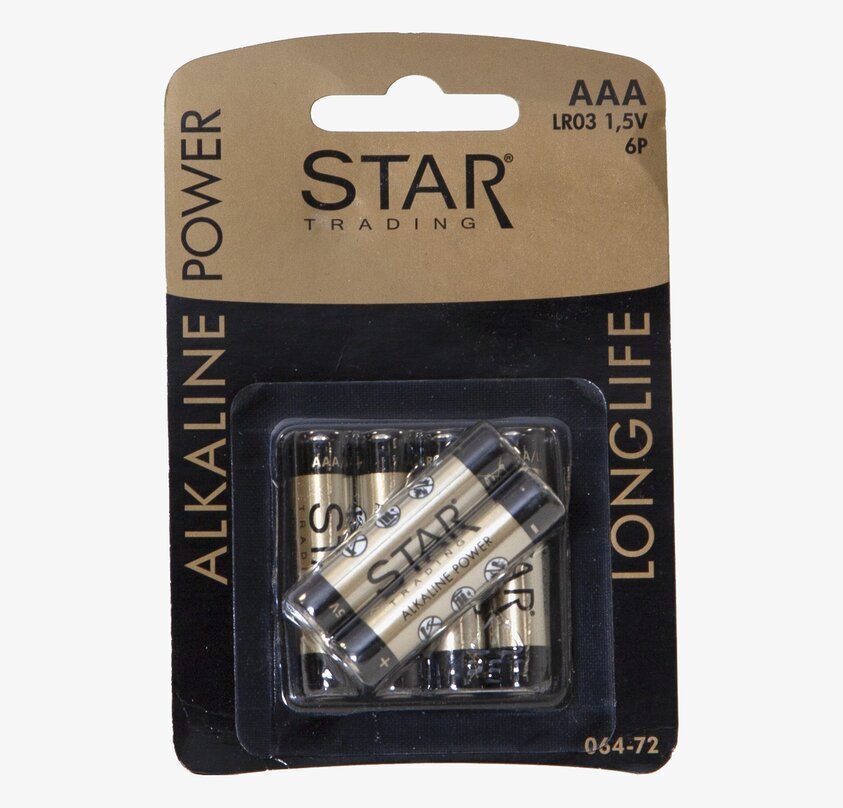 BATTERI AAA 1,5V POWER ALKALINE från Star Trading i förpackning