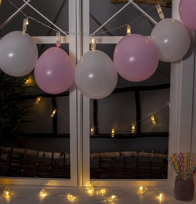 Ljusslinga Clippy från Star Trading med ballonger och clips