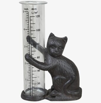 Regnmätare Gjutjärn Katt från Silkflower i trädgårdsmiljö