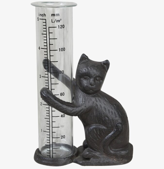 Regnmätare Gjutjärn Katt från Silkflower i trädgårdsmiljö