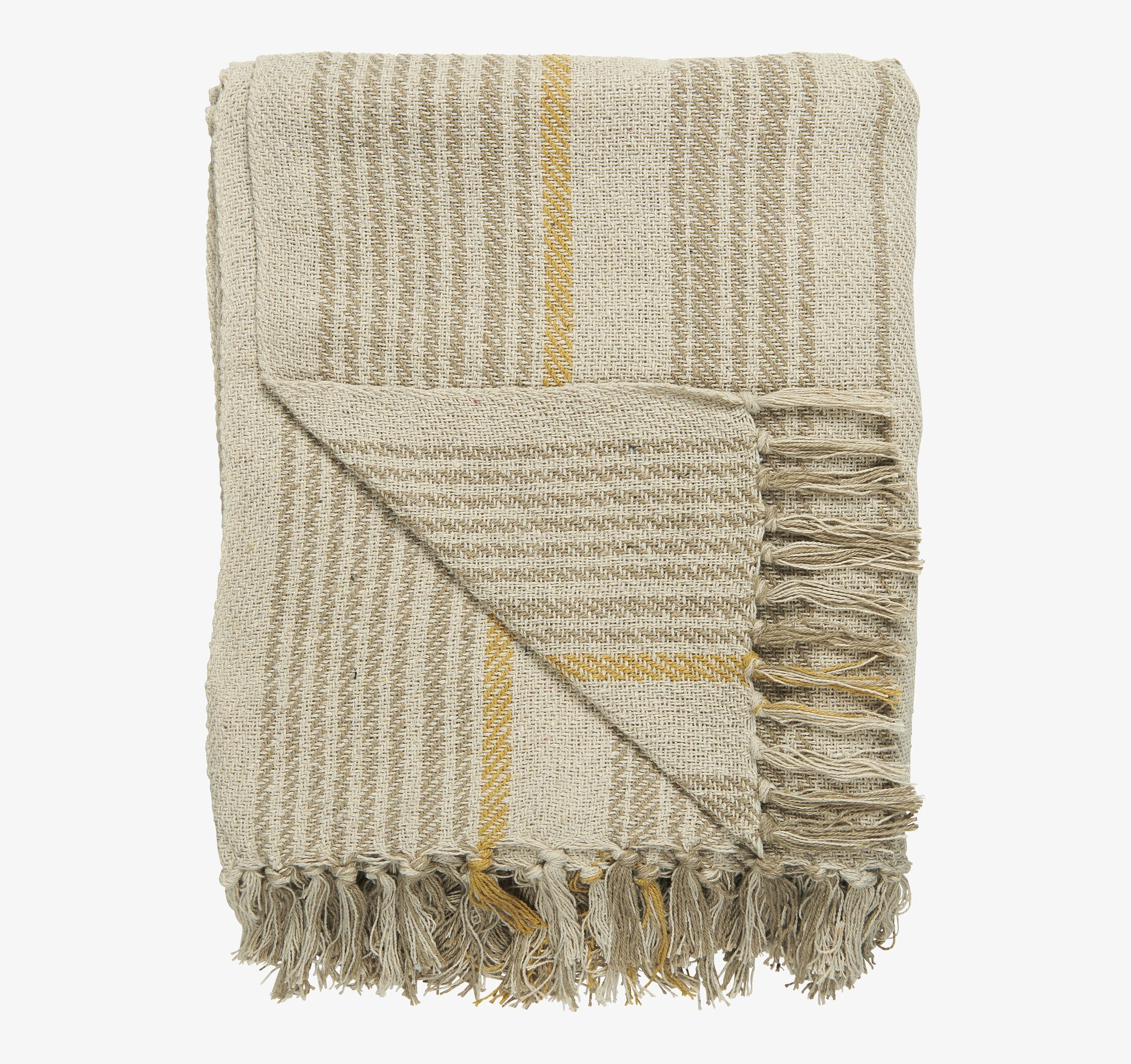 Pläd Stripes Creme/Beige/Mustard från IB Laursen på beige golv