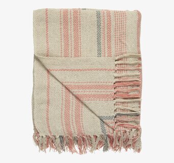 Pläd Stripes Creme/Coral/Grey från IB Laursen med fransar