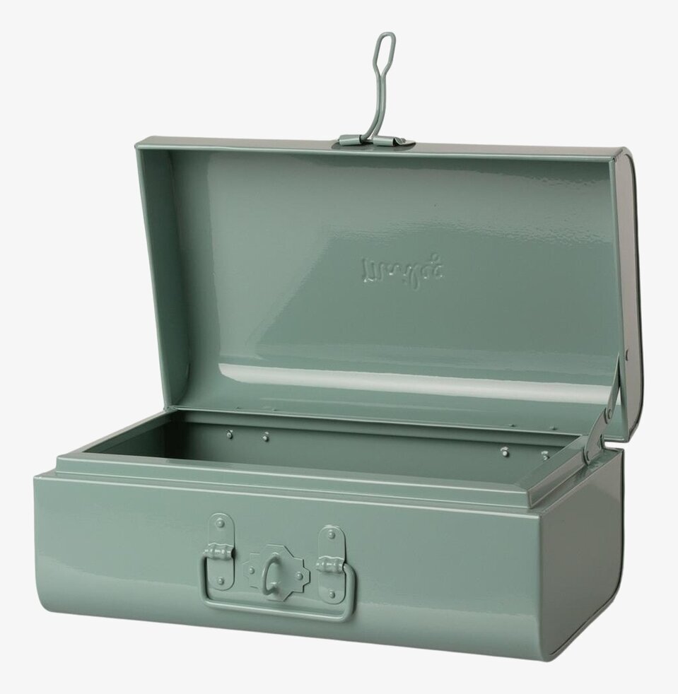 Maileg Koffert Blå i metall med glansig yta och robust design