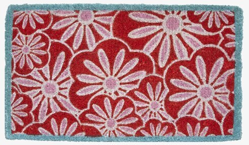 Dörrmatta Blommor från Rice med vita blommor på röd bakgrund