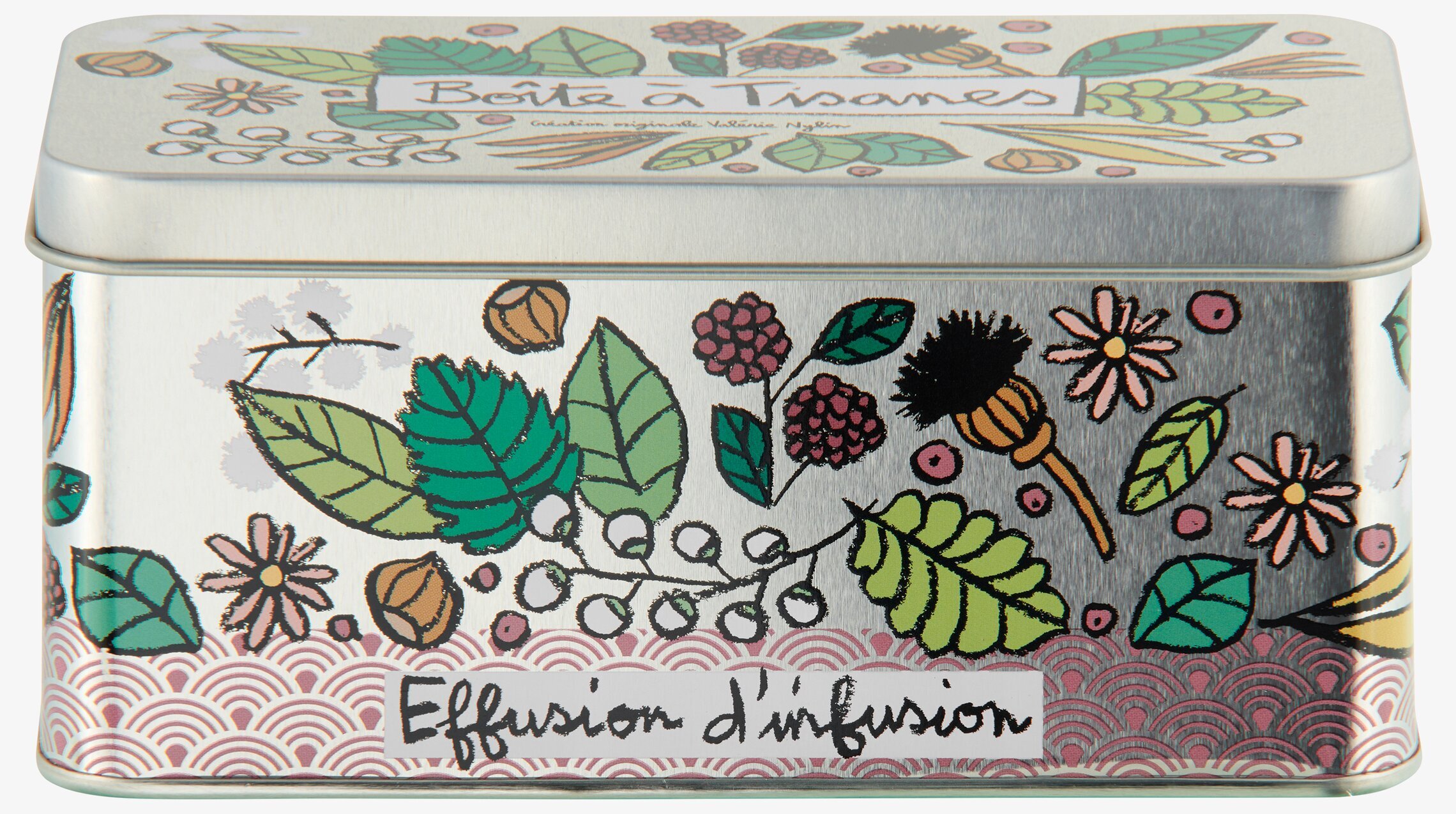 Plåtburk Tepåsar från Derriére la porte med botanisk design