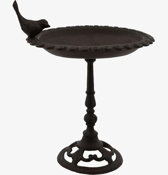 Fågelbad Small från Miljögården i gjutjärn med fågelfigur