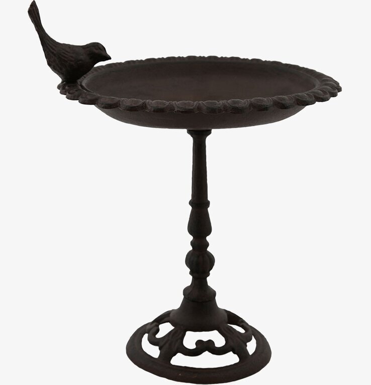 Fågelbad Small från Miljögården i gjutjärn med fågelfigur