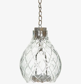Bild på elegant glaslykta med rustik metallkedja