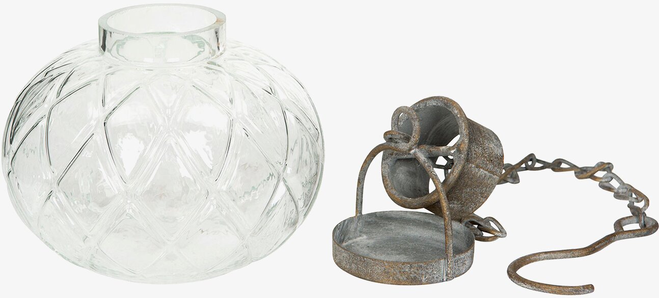 Bild av elegant glaslykta med kedja och rutmönster