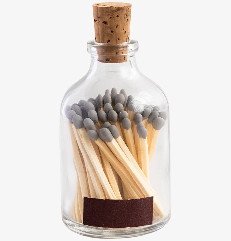Eldstickan Tändstickor Liten Rund Aska i glasflaska