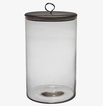 Bild av elegant glasburk med svart lock och modern stil