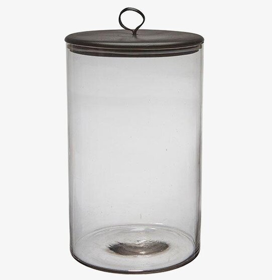 Bild av elegant glasburk med svart lock och modern stil