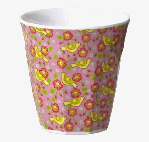 Barn Mugg Fåglar från Rice med färgglada fåglar och blommor