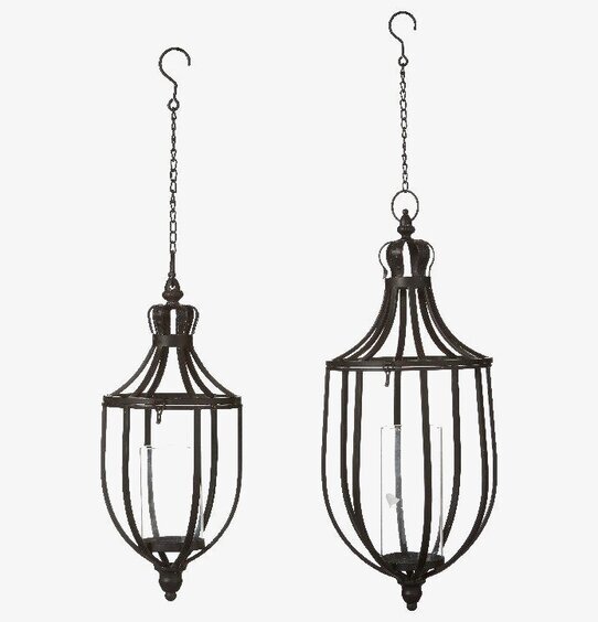 Bild av två eleganta svarta hänglyktor med glas