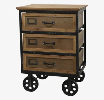 Byrå På Hjul - 3 Lådor från Chic Antique i trä och metall