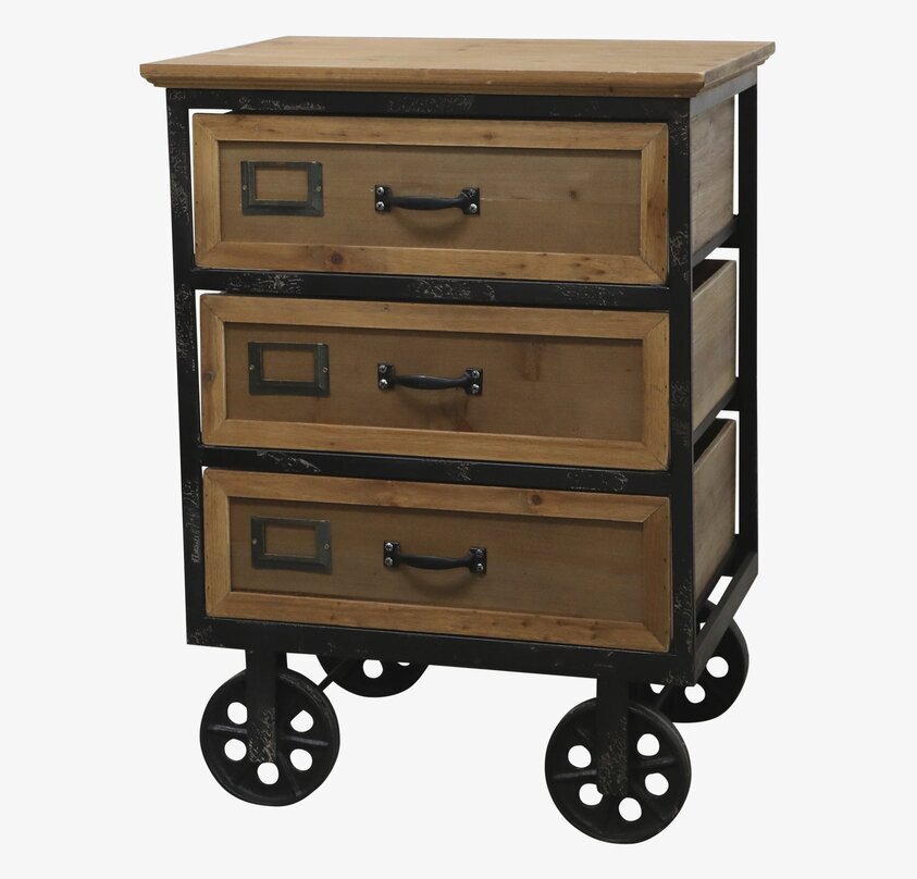 Byrå På Hjul - 3 Lådor från Chic Antique i trä och metall