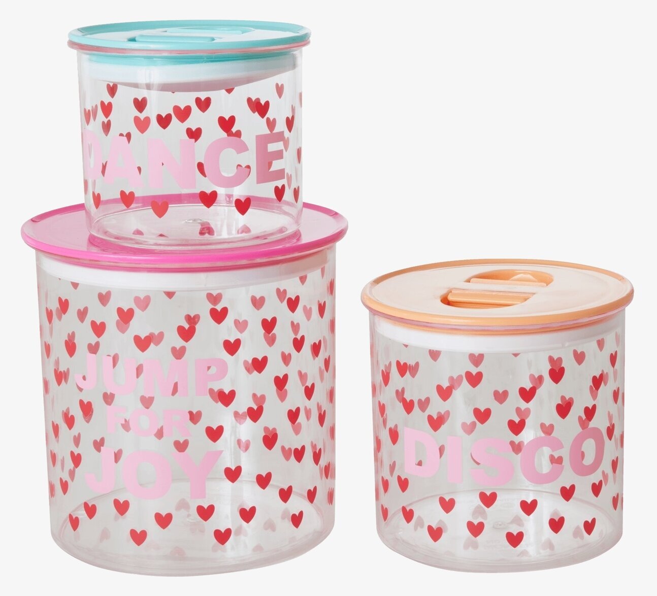 Förvaringsburk Hearts Print 3-Pack från Rice, färgglada burkar