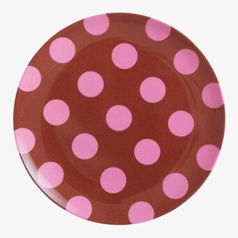 Assiett Brown Soft Pink Dots Print från Rice med prickar