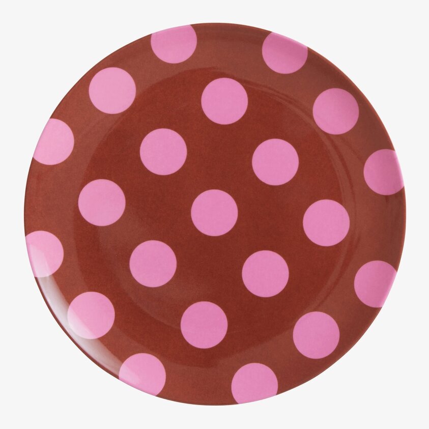 Assiett Brown Soft Pink Dots Print från Rice med prickar