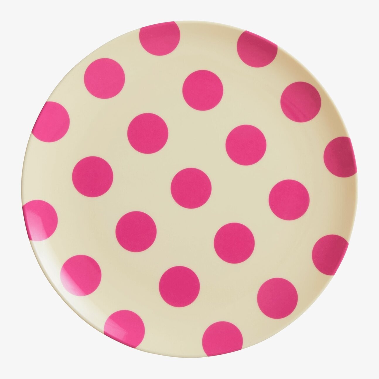 Assiett Creme Fuchsia Dots Print från Rice med prickmönster