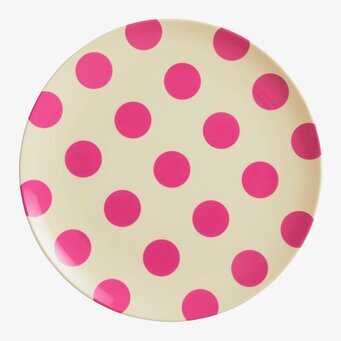 Assiett Creme Fuchsia Dots Print från Rice med prickmönster
