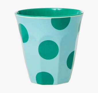 Bild av mugg med gröna prickar och glaserad finish