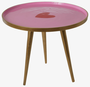 Side Table - Heart från Rice med rosa bordsskiva och guldben