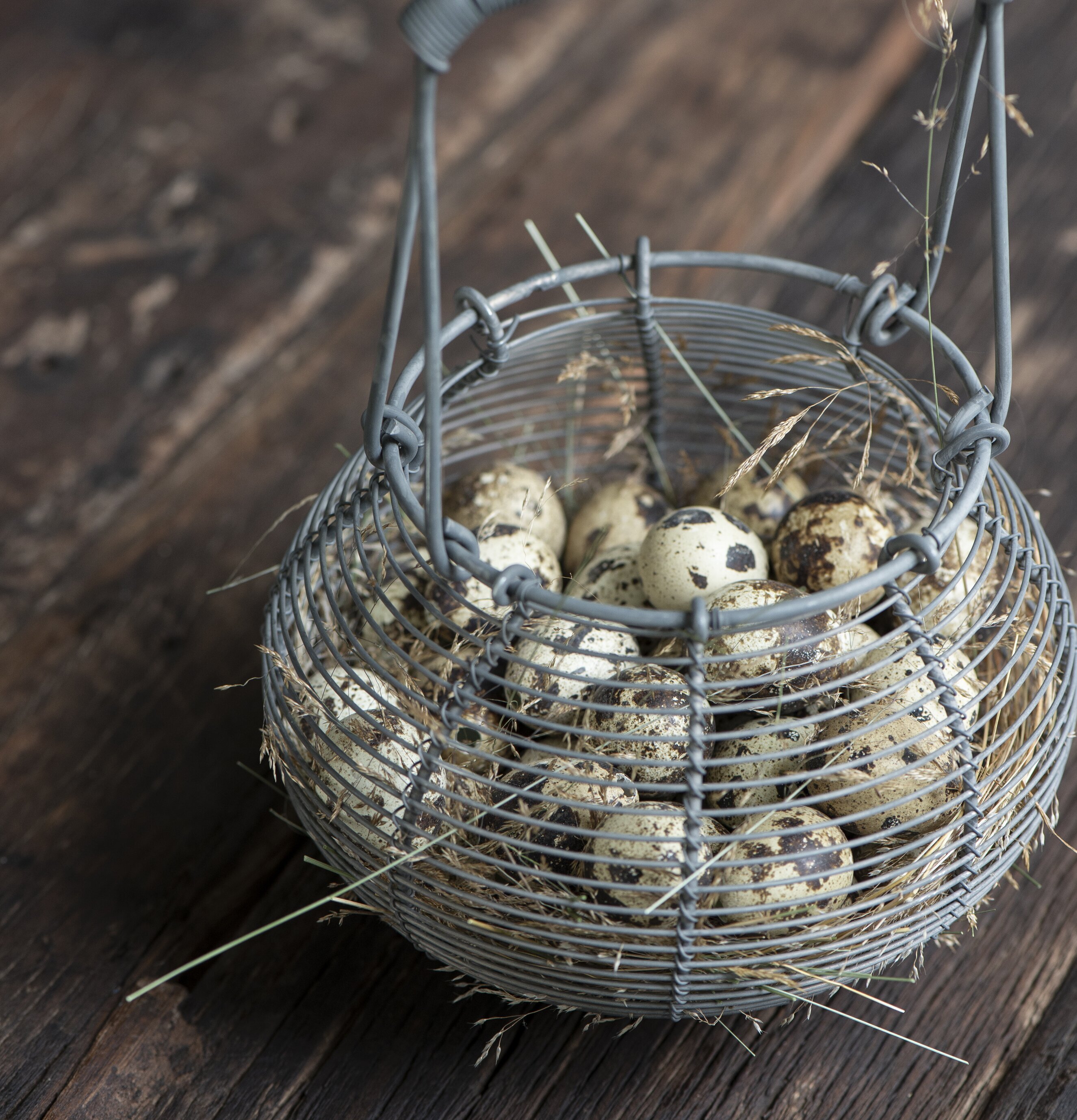 Trådkorg Med Handtag från IB Laursen fylld med vaktelägg