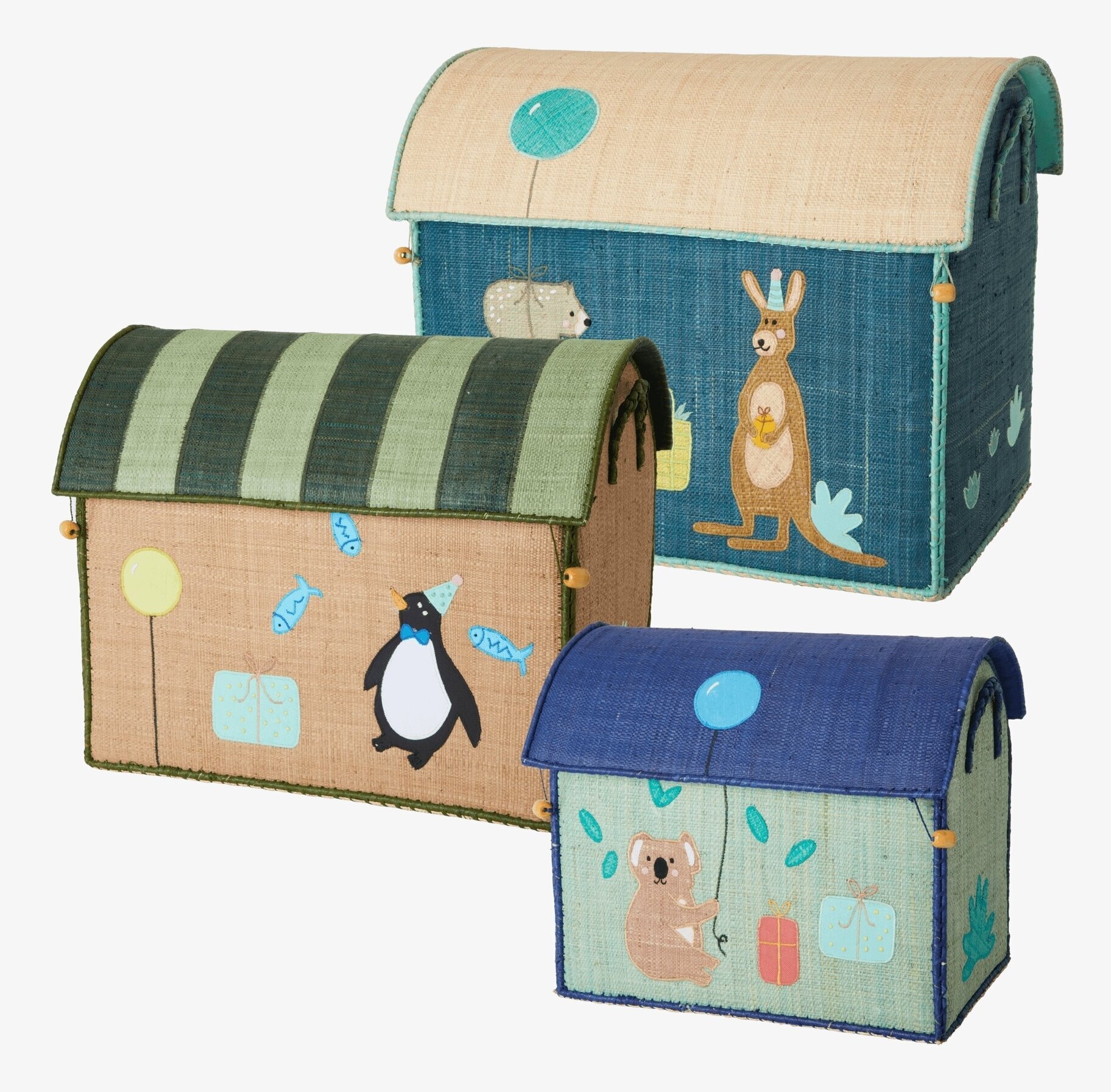 Förvaringshus Birthday Animals från Rice i tre storlekar
