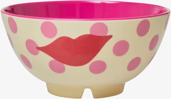 Skål Kiss Print från Rice med rosa prickar och röd kyssmun