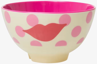 Liten Skål Kiss Print från Rice med rosa läpptrycksmönster