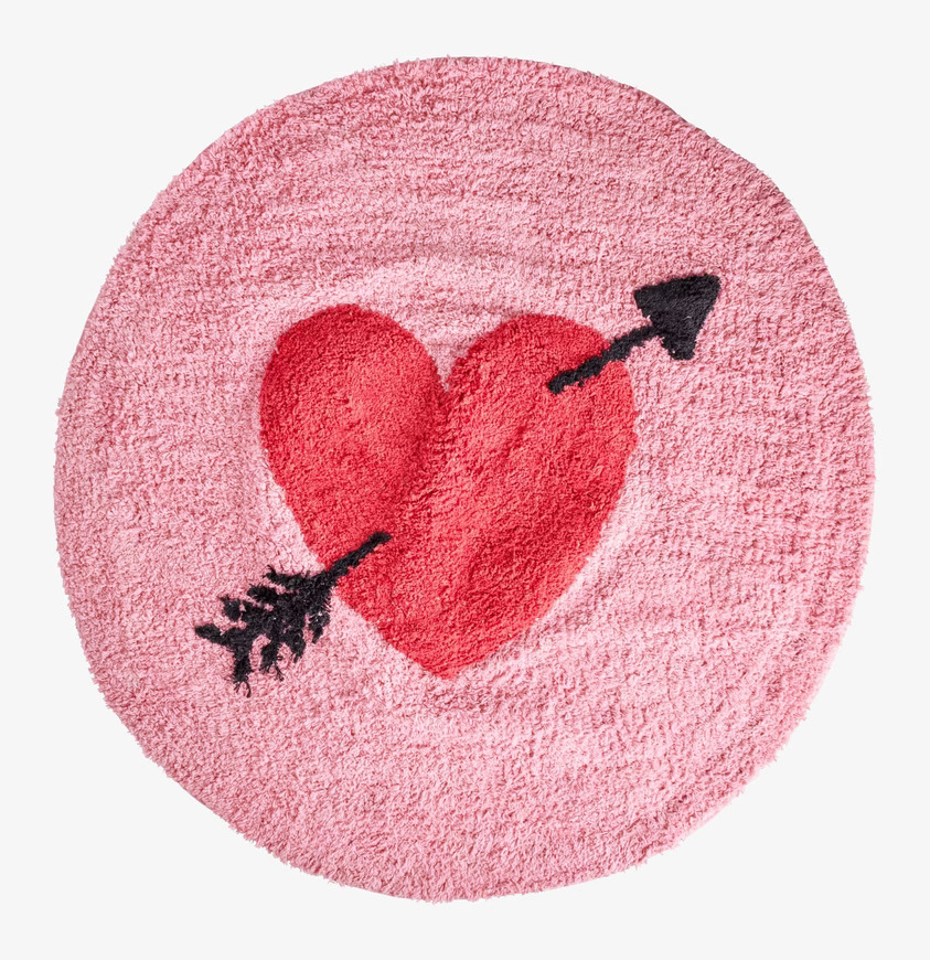 Tuftad Matta - Red Heart från Rice med rött hjärta och pil