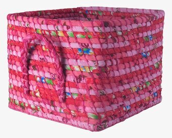 Raffiakorg Rosa från Rice med färgstarkt randigt mönster