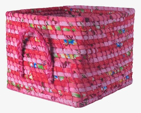 Raffiakorg Rosa från Rice med färgstarkt randigt mönster