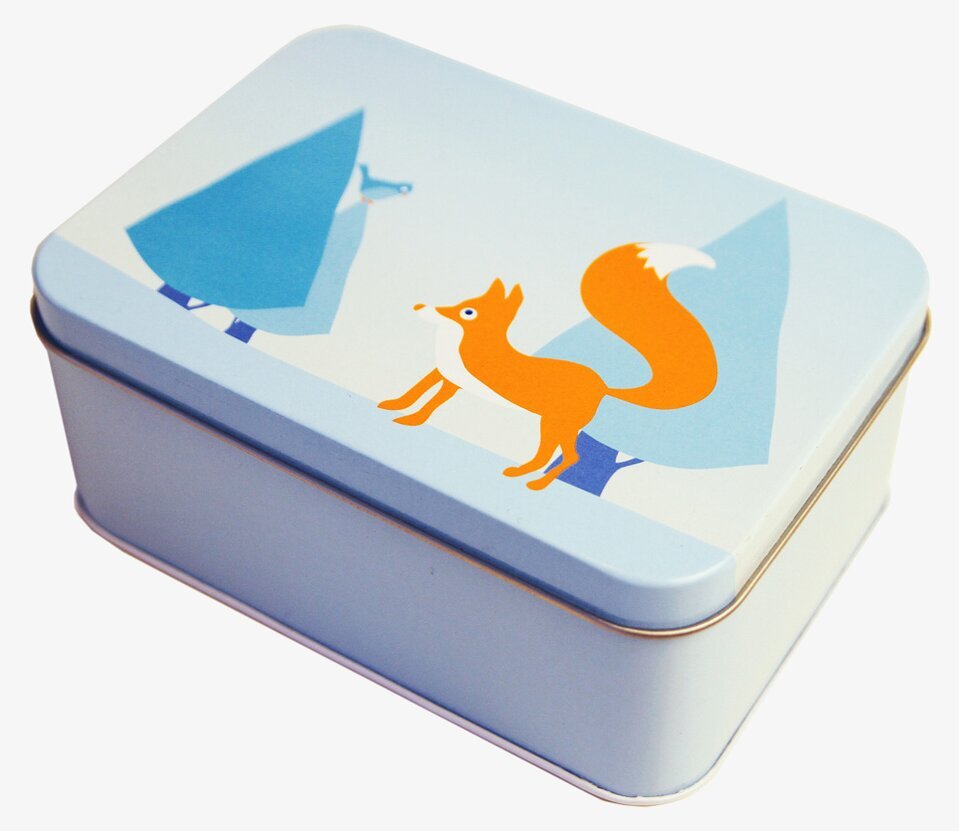 Mellanbox - Räv från Blafre, ljusblå metallåda med rävmotiv