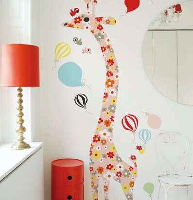 Wallsticker Giraff Flower av Littlephant på vit vägg med spegel